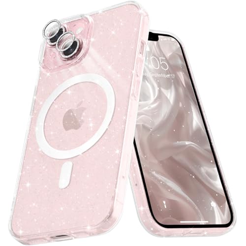 Micoden Glitzer Hülle für iPhone 13,kompatibel mit MagSafe [Diamant Kamera Schutzfolie] Kameraschutz Magnetische Handyhülle Dünne Weich Silikon TPU Case Mädchen Stoßfeste Schutzhülle,Klar von Micoden