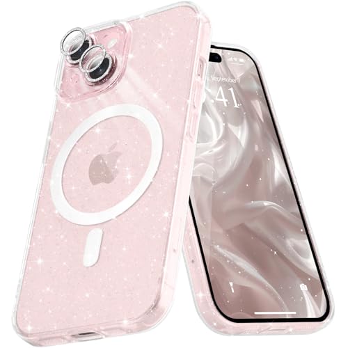 Micoden Glitzer Hülle für iPhone 14,kompatibel mit MagSafe [Diamant Kamera Schutzfolie] Kameraschutz Magnetische Handyhülle Dünne Weich Silikon TPU Case Mädchen Stoßfeste Schutzhülle,Klar von Micoden