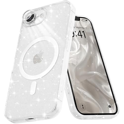 Micoden Glitzer Hülle für iPhone 16e,kompatibel mit MagSafe [Diamant Kamera Schutzfolie] Kameraschutz Magnetische Handyhülle Dünne Weich Silikon TPU Case Mädchen Stoßfeste Schutzhülle,Klar von Micoden