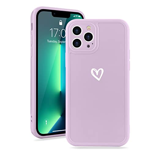 Micoden Kompatibel mit iPhone 13 Pro Max Hulle Mädchen Niedlich Graffiti Love Heart Herz Muster Handyhulle Anti-Gelb Weich Silikon Bumper Case Kameraschutz Stoßfeste Schutzhülle,Lila von Micoden