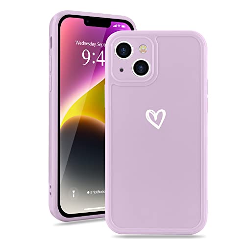 Micoden Kompatibel mit iPhone 14 Plus Hulle Mädchen Niedlich Graffiti Love Heart Herz Muster Handyhulle Anti-Gelb Weich Silikon Bumper Case Kameraschutz Stoßfeste Schutzhülle,Lila von Micoden