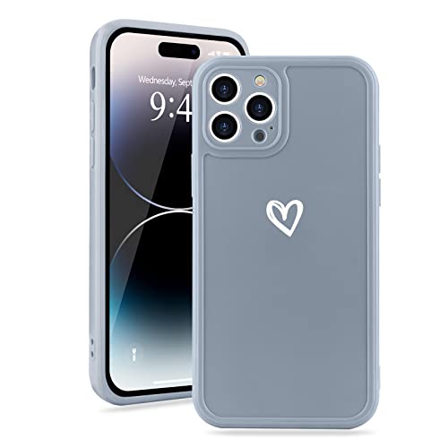 Micoden Kompatibel mit iPhone 14 Pro Max Hulle Mädchen Niedlich Graffiti Love Heart Herz Muster Handyhulle Anti-Gelb Weich Silikon Bumper Case Kameraschutz Stoßfeste Schutzhülle,Grau von Micoden