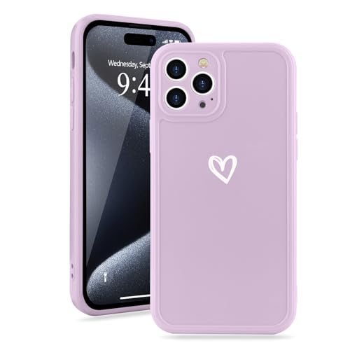 Micoden Kompatibel mit iPhone 15 Pro Max Hulle Mädchen Niedlich Graffiti Love Heart Herz Muster Handyhulle Anti-Gelb Weich Silikon Bumper Case Kameraschutz Stoßfeste Schutzhülle,Lila von Micoden