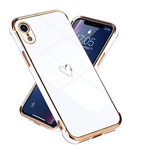 Micoden Kompatibel mit iPhone Xr Hülle,Cute Herz Mädchen Weich Silikon TPU Galvanisierte Handyhülle Ultra Dünn Stoßfeste Schutzhülle Bumper Case für Apple iPhone Xr,Weiß von Micoden