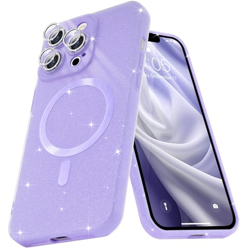 Micoden Glitzer Hülle für iPhone 13 Pro Max,kompatibel mit MagSafe [Diamant Kamera Schutzfolie] Kameraschutz Magnetische Handyhülle Dünne Weich Silikon Case Mädchen Stoßfeste Schutzhülle,Helles Lila von Micoden
