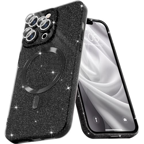 Micoden Glitzer Hülle für iPhone 13 Pro Max,kompatibel mit MagSafe [Diamant Kamera Schutzfolie] Kameraschutz Magnetische Handyhülle Dünne Weich Silikon TPU Case Mädchen Stoßfeste Schutzhülle,Schwarz von Micoden