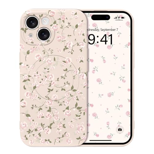 Micoden Magnetische Hülle für iPhone 13, Blumen Muster Handyhülle [Kompatibel mit Magsafe] Kameraschutz Niedlich Floral Weich Silikon TPU Case für Mädchen Frauen Stoßfest Schutzhülle,Weiß von Micoden