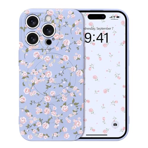Micoden Magnetische Hülle für iPhone 13 Pro, Blumen Muster Handyhülle [Kompatibel mit Magsafe] Kameraschutz Niedlich Floral Weich Silikon TPU Case für Mädchen Frauen Stoßfest Schutzhülle,Mauve von Micoden