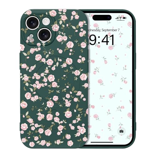 Micoden Magnetische Hülle für iPhone 15, Blumen Muster Handyhülle [Kompatibel mit Magsafe] Kameraschutz Niedlich Floral Weich Silikon TPU Case für Mädchen Frauen Stoßfest Schutzhülle,Grün von Micoden