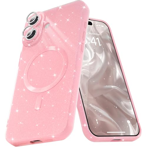 Micoden Glitzer Hülle für iPhone 16 Plus mit Diamant Kamera Schutzfolie Handyhülle Magnetische kompatibel mit MagSafe, Ultra Dünne Bling Silikon TPU Case Mädchen Stoßfeste Schutzhülle, Rosa Micoden Glitzer Hülle für iPhone 16 Plus mit Diamant Kamera Schutzfolie Handyhülle Magnetische kompatibel mit MagSafe, Ultra Dünne Bling Silikon TPU Case Mädchen Stoßfeste Schutzhülle, Rosa von Micoden