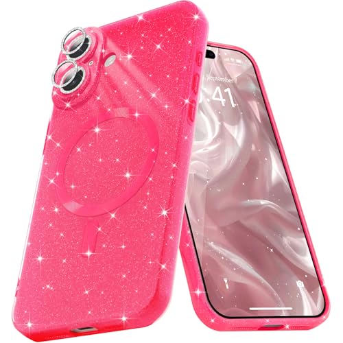 Micoden Glitzer Hülle für iPhone 16 Plus mit Diamant Kamera Schutzfolie Handyhülle Magnetische kompatibel mit MagSafe, Ultra Dünne Bling Silikon TPU Case Mädchen Stoßfeste Schutzhülle, Rose Rot Micoden Glitzer Hülle für iPhone 16 Plus mit Diamant Kamera Schutzfolie Handyhülle Magnetische kompatibel mit MagSafe, Ultra Dünne Bling Silikon TPU Case Mädchen Stoßfeste Schutzhülle, Rose Rot von Micoden