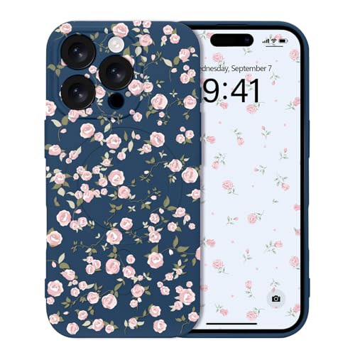 Micoden Magnetische Hülle für iPhone 16 Pro, Blumen Muster Handyhülle [Kompatibel mit Magsafe] Kameraschutz Niedlich Floral Weich Silikon TPU Case für Mädchen Frauen Stoßfest Schutzhülle,Blau von Micoden