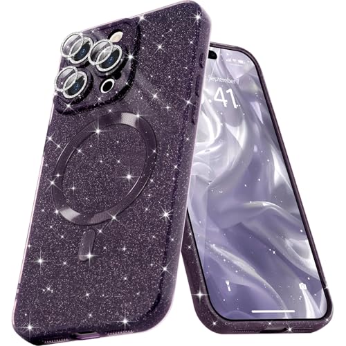 Micoden Glitzer Hülle für iPhone 16 Pro Max mit Diamant Kamera Schutzfolie Handyhülle Magnetische kompatibel mit MagSafe, Ultra Dünne Bling Silikon TPU Case Mädchen Stoßfeste Schutzhülle, dunkellila Micoden Glitzer Hülle für iPhone 16 Pro Max mit Diamant Kamera Schutzfolie Handyhülle Magnetische kompatibel mit MagSafe, Ultra Dünne Bling Silikon TPU Case Mädchen Stoßfeste Schutzhülle, dunkellila von Micoden