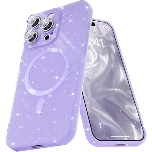 Micoden Glitzer Hülle für iPhone 16 Pro Max,kompatibel mit MagSafe [Diamant Kamera Schutzfolie] Kameraschutz Magnetische Handyhülle Dünne Weich Silikon Case Mädchen Stoßfeste Schutzhülle,Helles Lila von Micoden