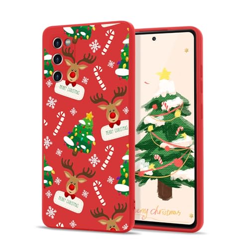 Micoden Weihnachten Hülle für Samsung Galaxy S20 FE 4G/S20 FE 5G Hülle, Ultra dünn Weich Silikon TPU Handyhülle Christmas Muster Anti-Kratzer Stoßfest Bumper Schutzhülle,rot,Hirsch von Micoden