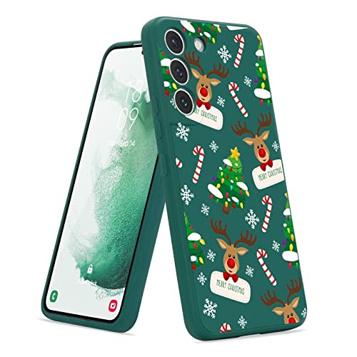 Micoden Weihnachten Hülle für Samsung Galaxy S22 5G, Weich Silikon TPU Handyhülle Christmas Muster Anti-Kratzer Stoßfest Bumper Schutzhülle für Samsung Galaxy S22 5G,grün,Hirsch von Micoden