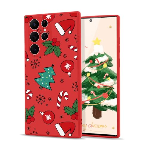 Micoden Weihnachten Hülle für Samsung Galaxy S23 Ultra 5G Hülle, Ultra dünn Weich Silikon TPU Handyhülle Christmas Muster Anti-Kratzer Stoßfest Bumper Schutzhülle,rot,Weihnachtsbaum von Micoden