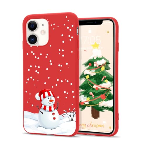 Micoden Weihnachten Hülle für iPhone 11 Hülle, Ultra dünn Weich Silikon TPU Handyhülle Christmas Muster Anti-Kratzer Stoßfest Bumper Schutzhülle,rot,Schneemann von Micoden