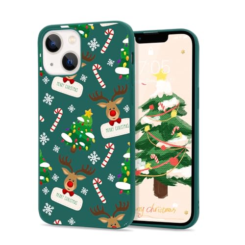 Micoden Weihnachten Hülle für iPhone 13 Hülle, Ultra dünn Weich Silikon TPU Handyhülle Christmas Muster Anti-Kratzer Stoßfest Bumper Schutzhülle,grün,Hirsch von Micoden