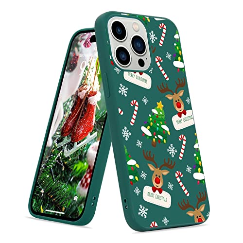 Micoden Weihnachten Hülle für iPhone 14 Pro Max, Weich Silikon TPU Handyhülle Christmas Muster Anti-Kratzer Stoßfest Bumper Schutzhülle für iPhone 14 Pro Max,grün,Hirsch von Micoden