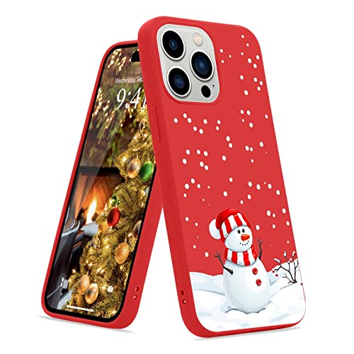 Micoden Weihnachten Hülle für iPhone 14 Pro Max, Weich Silikon TPU Handyhülle Christmas Muster Anti-Kratzer Stoßfest Bumper Schutzhülle für iPhone 14 Pro Max,rot,Schneemann von Micoden