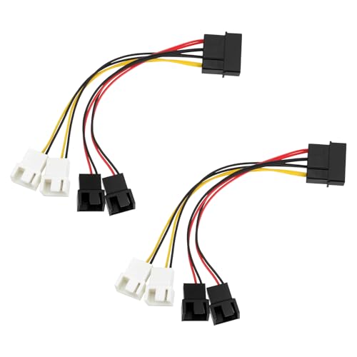 Micro Traders 2 x 4-poliger auf 4 x 2-poliger Lüfter-Stromkabel-Adapter-Anschluss, 2 x 12 V und 2 x 5 V Computer-Lüfter-Splitter, Y-Stromkabel für CPU-PC-Gehäuse von Micro Traders