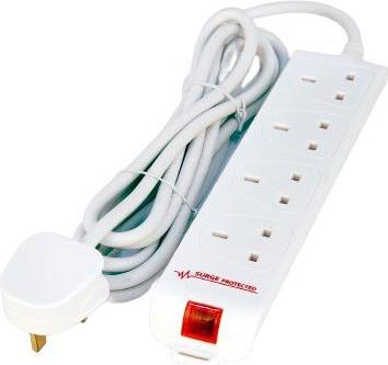 MicroConnect 4-way UK Surge Protected Power Strip 2M White (MC-UKSURGESTRIP4-2M) von MicroConnect