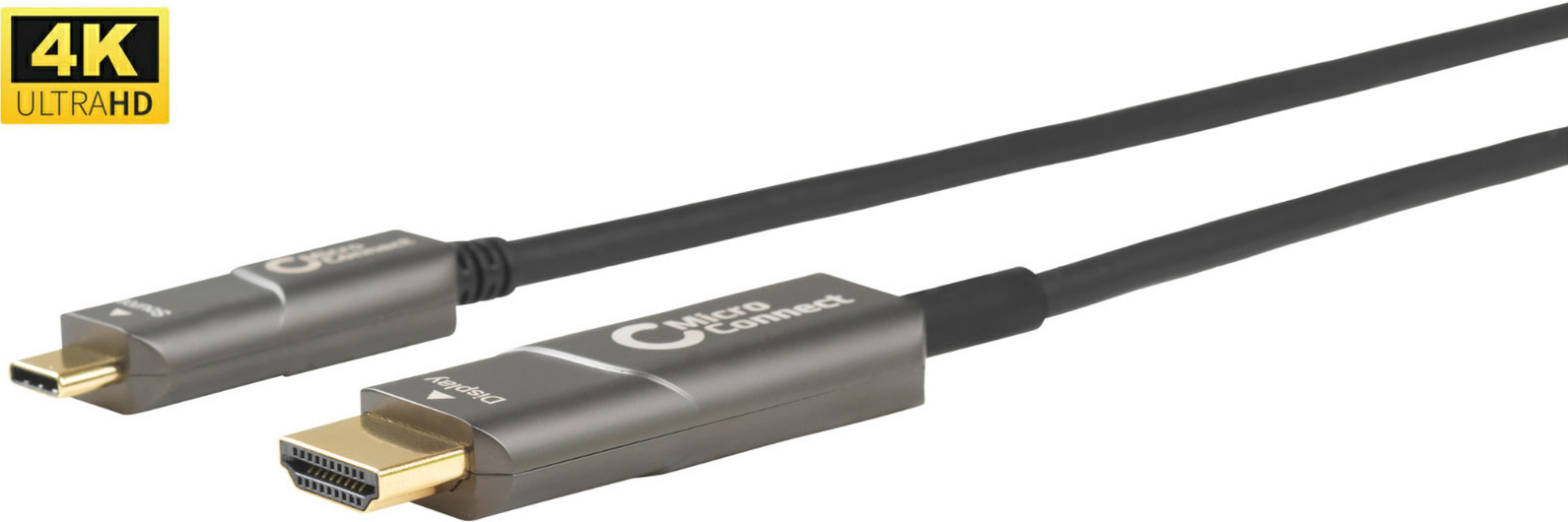 MicroConnect Premium - Adapterkabel - USB-C männlich zu HDMI männlich - 15,0m - Schwarz - Active Optical Cable (AOC), Support von 4K 60 Hz (USB3.1CHDMI15OP) von MicroConnect