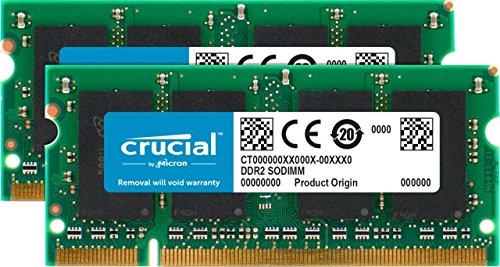 Crucial CT2KIT25664AC800 4 GB (2 GB x 2) Speicher Kit (DDR2, 800MHz, PC2-6400, SODIMM, 200-Pin) von Micron