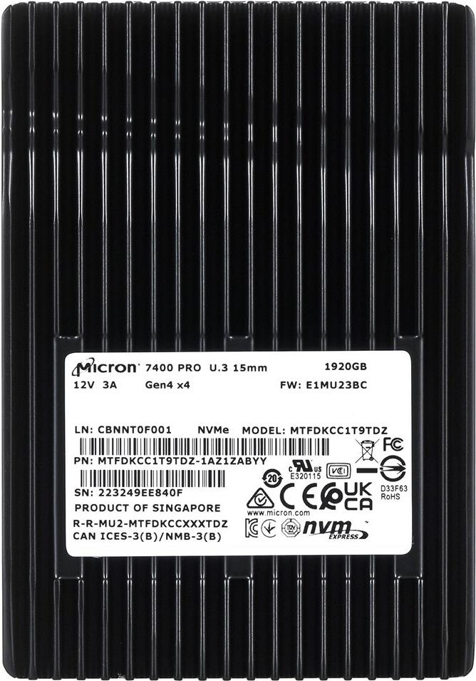 SSD Micron 7400 PRO 1.92TB U.3 NVMe PCI 4.0 MTFDKCC1T9TDZ-1AZ1ZABYY (DWPD 1) Tray (MTFDKCC1T9TDZ-1AZ1ZABYY) von Micron