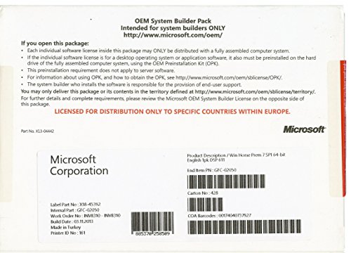 MSF Win7 Home Prem SP1 64-bit English 1pk DSP OEI DVD von Microsoft