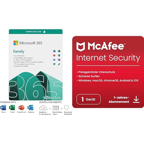 Microsoft 365 Family (inkl. Microsoft Defender) l + McAfee Internet Security 2023 │ 1 Gerät von Microsoft