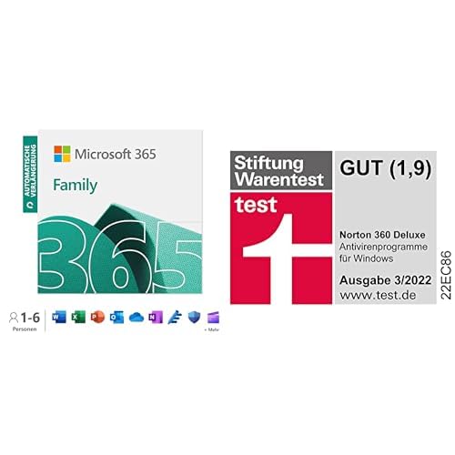 Microsoft 365 Family | 12+3 Monate mit automatischer Verlängerung, bis zu 6 Nutzer + Norton 360 Deluxe 2024 | 5 Devices 15 Months with Automatic Renewal | Activation Code by Email von Microsoft