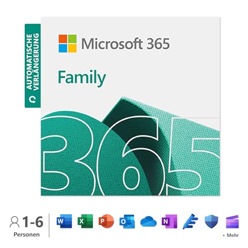Microsoft 365 Family | 12+3 Monate mit automatischer Verlängerung, bis zu 6 Nutzer | Word, Excel, PowerPoint | 1TB OneDrive Cloudspeicher | PCs/Macs & mobile Geräte | Aktivierungscode per E-Mail von Microsoft