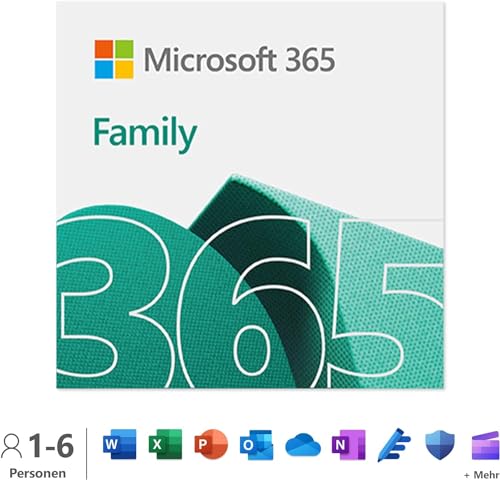 Microsoft 365 Family | 12 Monate, bis zu 6 Nutzer | Word, Excel, PowerPoint | 1TB OneDrive Cloudspeicher | PCs/Macs & mobile Geräte | Aktivierungscode per E-Mail | Bundle von Microsoft