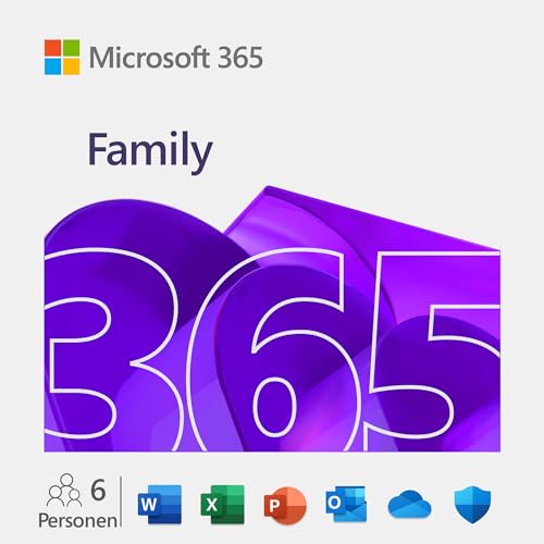 Microsoft 365 Family | 12 Monate, bis zu 6 Nutzer | Word, Excel, PowerPoint | 1TB OneDrive Cloudspeicher | PCs/Macs & mobile Geräte | Aktivierungscode per E-Mail von Microsoft