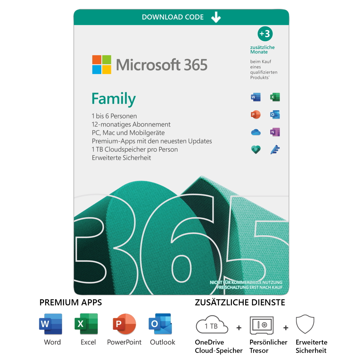 Microsoft 365 Family [6 Benutzer // 1 Jahr + 3 Monate extra] inkl. Premium Office Apps, 1TB Cloud-Speicher, erweiterte Sicherheit und vieles mehr von Microsoft