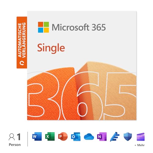 Microsoft 365 Single | 12+3 Monate mit automatischer Verlängerung, 1 Nutzer | Word, Excel, PowerPoint | 1TB OneDrive Cloudspeicher | PCs/Macs & mobile Geräte | Aktivierungscode per E-Mail von Microsoft