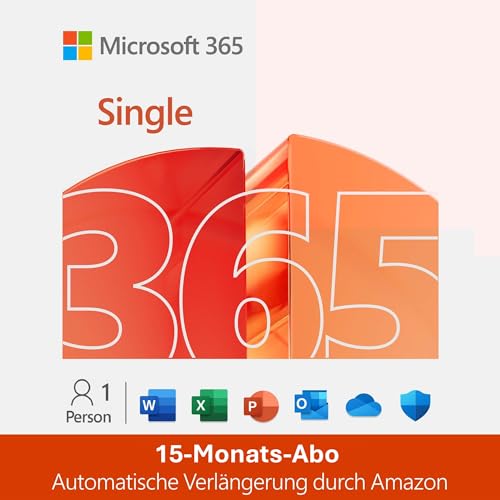 Microsoft 365 Single | 15 Monats-Abo mit automatischer Verlängerung, bis zu 1 Nutzer | Word, Excel, PowerPoint | bis zu 6 TB OneDrive Cloudspeicher | PC/Mac & mobile Geräte | Amazon Abonnement von Microsoft