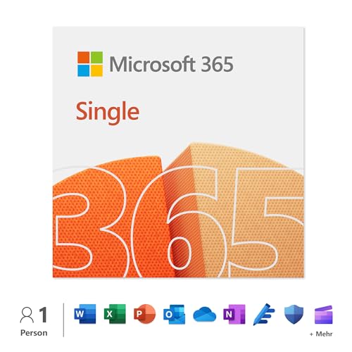 Microsoft 365 Single | 12 Monate, 1 Nutzer | Word, Excel, PowerPoint | 1TB OneDrive Cloudspeicher | PCs/Macs & mobile Geräte | Aktivierungscode per E-Mail von Microsoft