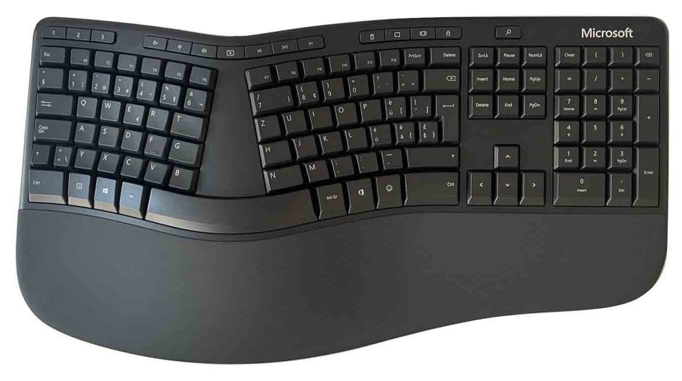 Microsoft Ergonomic Tastatur, Handballenauflage,USB,(LXN-00007) Schweizer-QWERTZ ergonomische Tastatur von Microsoft