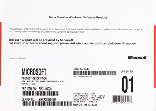 Microsoft GGK WinPro7 SP1 32/64 lega(EN) OEM DVD (EN), 6PC-00020 (OEM DVD (EN)) von Microsoft
