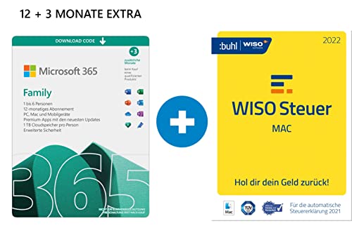 Microsoft M365 Family │ 6 Benutzers │ 15 Monate │Aktivierungscode per Email + WISO Steuer-Mac 2022 (für Steuerjahr 2021) von Microsoft