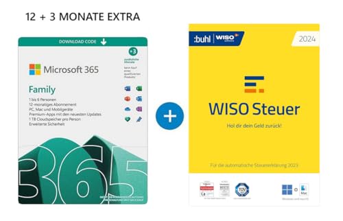 Microsoft M365 Family │ Download + WISO Steuer 2024 (für Steuerjahr 2023) │ 2024 │ Aktivierungscode per Email von Microsoft