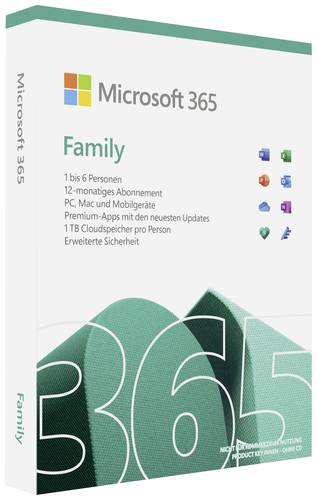 Microsoft Office 365 Family Vollversion, 6 Lizenzen Android, iOS, Mac, Windows Office-Paket von Microsoft