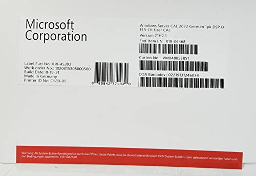 Microsoft Windows Server 2022 Cal 5 User [DE] von Microsoft