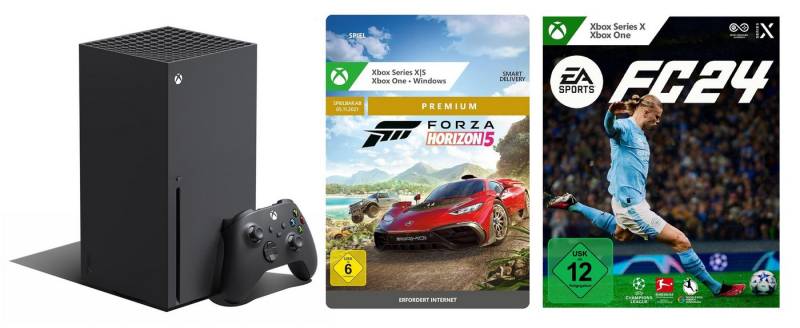 Microsoft Xbox Series X + FC 24 Code + Forza Horizon 5 Premium Edition Code 1TB (Bundle, inkl. Spiele (FIFA 24 + Forza Horizon 5) DIGITAL), 4K-Gaming von Microsoft