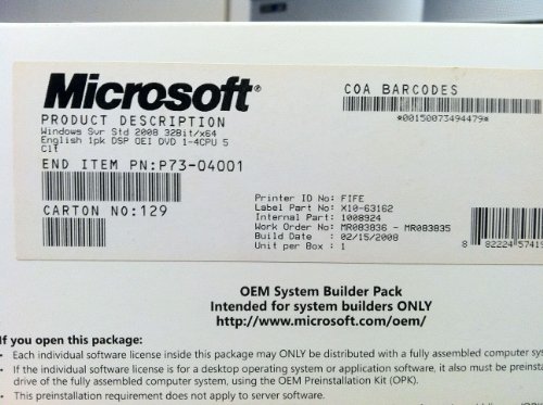 Systembuilder Windows Server Standard inkl. HyperV 2008 32Bit x64 1pk DSP OEI DVD 1-4CPU 5 Clt von Microsoft