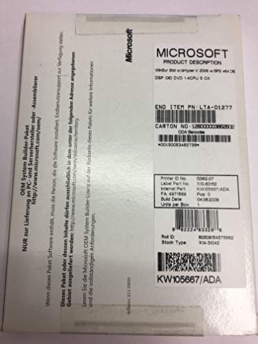 Systembuilder Windows Server Standard ohne HyperV 2008 SP2 32/64 Bit 1pk DSP OEI DVD 1-4CPU 5 Clt von Microsoft