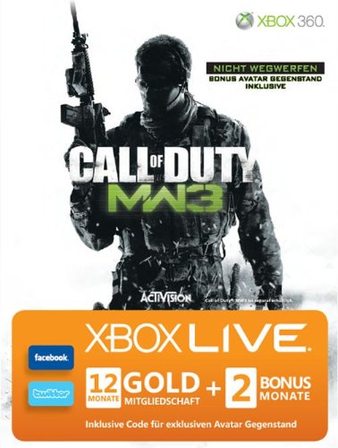 Xbox 360 - Live Gold 12 + 2 Monate - im Design von Call of Duty: Modern Warfare 3 inkl. Avatar Item von Microsoft